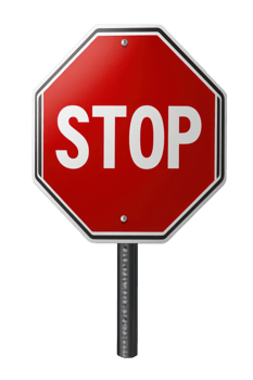 Red octagonal stop sign positioned on a black post indicating a traffic halt in a clear area png