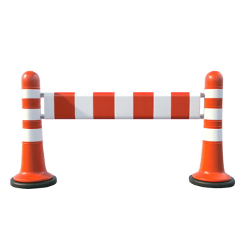 Traffic barrier with orange and white stripes positioned on road to prevent access during construction activities png