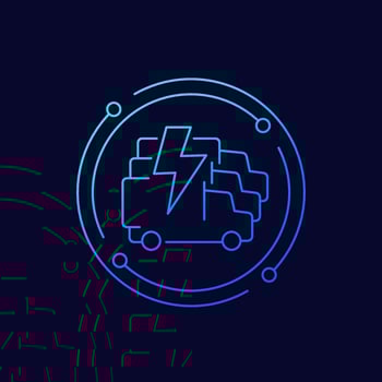 electric fleet icon with trucks, linear design vector