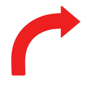 Bright red right turn arrow designed for directional road signage in clear isolated format png