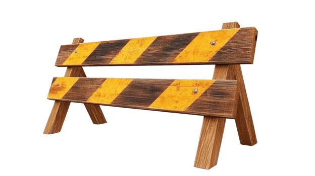 Construction barrier with yellow and black stripes on isolated background for safety and caution in building sites png