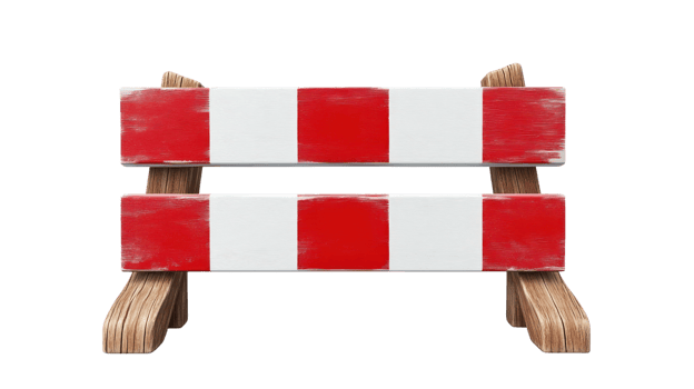 Construction barrier for temporary roadblock with red and white stripes designed for safety and visibility png