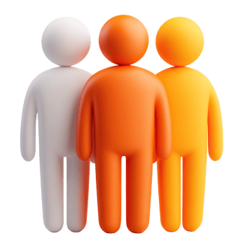 Three colorful abstract figures standing close together with friendly expressions in a bright, playful style png