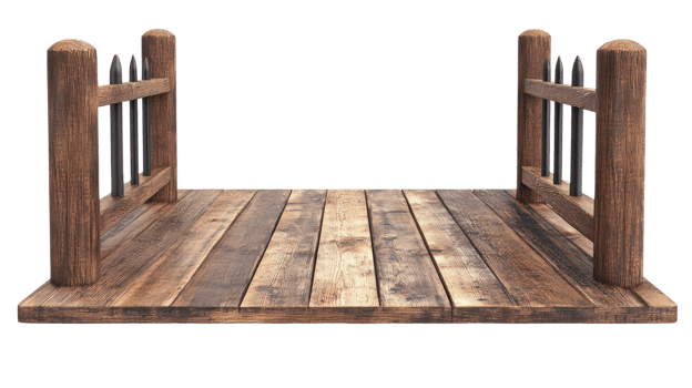 Wooden platform with rustic finish and fence detail ideal for various display or staging purposes png