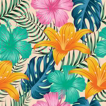 Floral seamless trendy pattern with leaves. tropical background vector