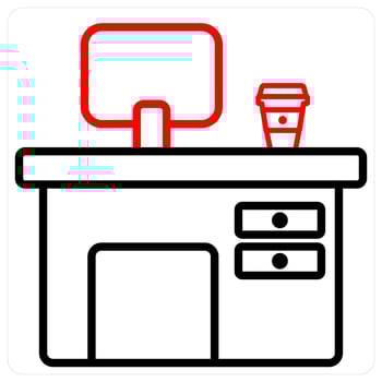 office desk and furniture icon concept in red line color vector