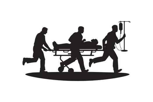 Urgent Healthcare - Silhouette of Medics Running with Stretcher vector