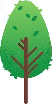 Simple cartoon tree with rounded crown, brown trunk and branches, and green leaves, isolated on white background, representing nature, growth, and environmental concepts vector