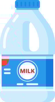 Large plastic gallon milk bottle with blue label and screw cap suggesting healthy eating habits and promoting calcium intake for strong bones and overall well being vector