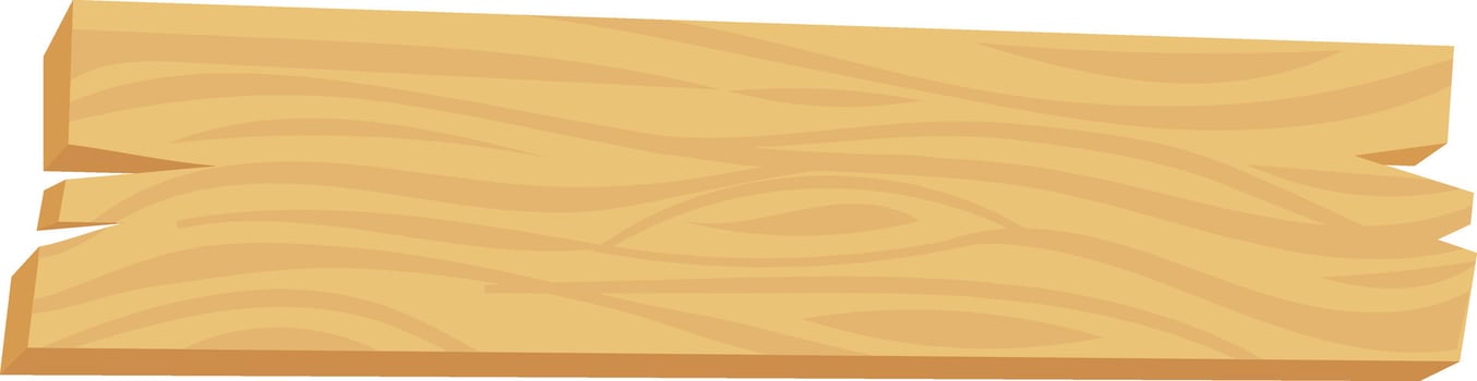 Wooden plank with visible wood grain and broken edges, isolated on a white background, ideal for graphic design, web design, and other creative projects vector