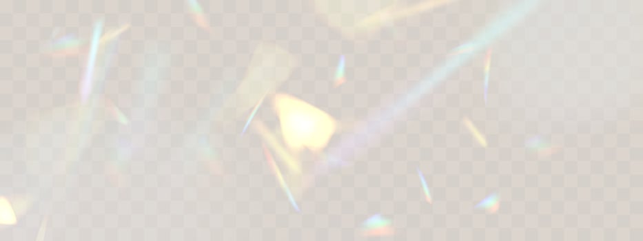 Rainbow blurred refraction overlay effect. Colorful light lens prism. Holographic reflection, iridescent crystal flare leak shadow overlay illustration. vector