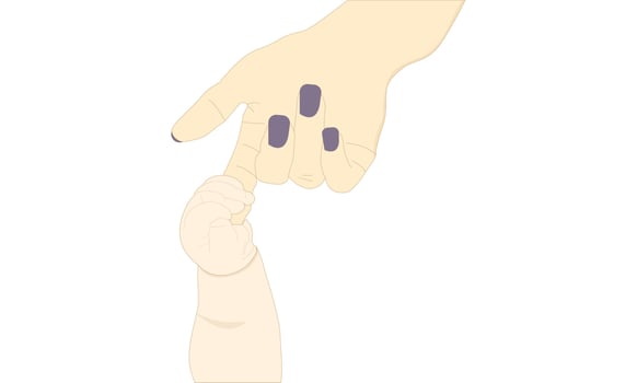 Hand of an adult holding a baby's finger, Mother's Finger Holding Baby's Hand Illustration vector