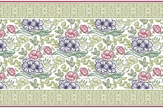 outline sketch cotton flower, border floral rose pattern, textile motif drawing print, modern fabric wrapping idea, fashion inspired texture vector