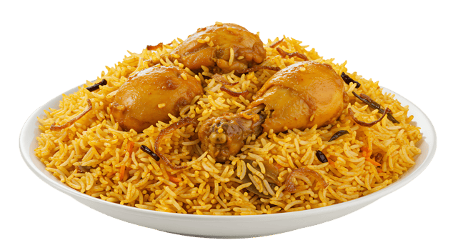 Full Chicken Biryani Serving on a Clear Background png