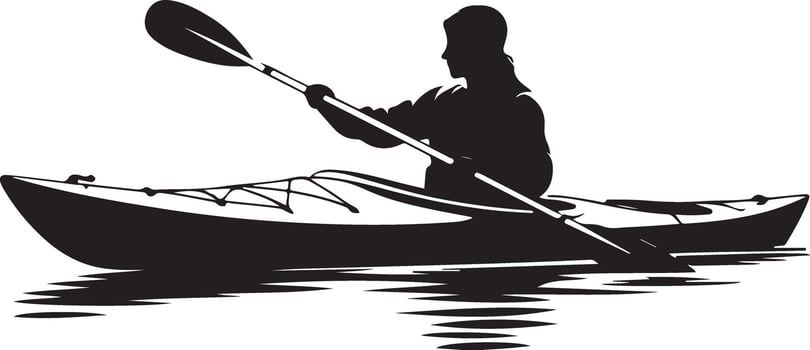 Black Silhouette of Female Kayaker in Action on White Background vector