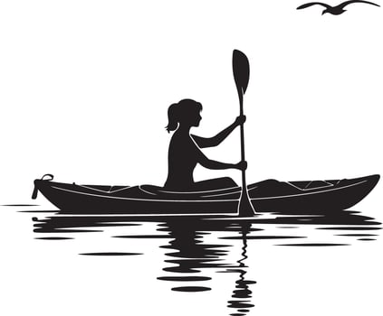 Outdoor Adventure Woman Kayaking Silhouette Icon on White Background vector