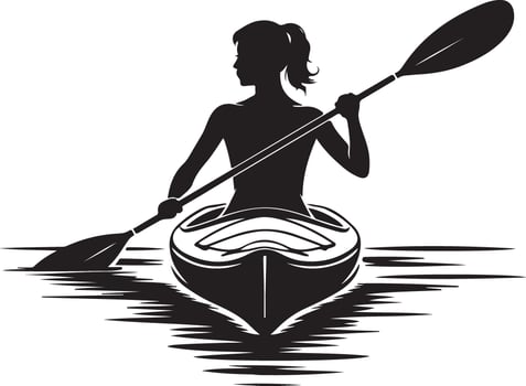 Black Silhouette of Woman Kayaking on White Background vector