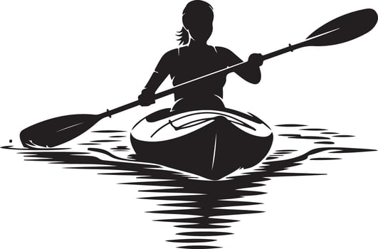 Silhouette of Woman Kayaking for Outdoor Adventure on White Background vector