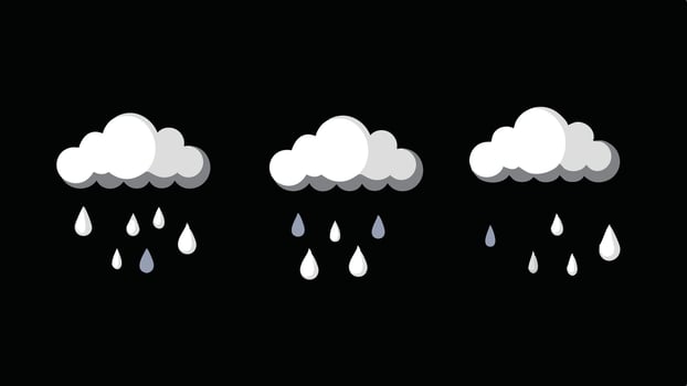 three clouds with rain drops on them Collection of white clouds raining raindrops vector