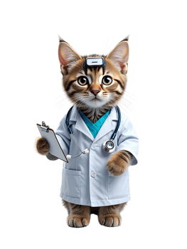 a cat dressed as a doctor holding a clipboard png