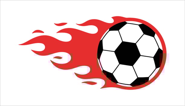 Flaming Soccer Ball Icon with Dynamic Red Flames for Sports Branding vector