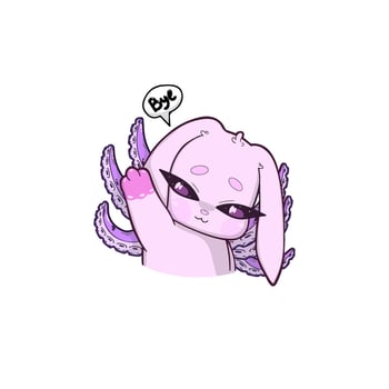 Cute bunny-octopus hybrid character waving goodbye with a sweet expression. Adorable cartoon style illustration with pastel colors, soft shading, and clean lines, isolated on a light background vector