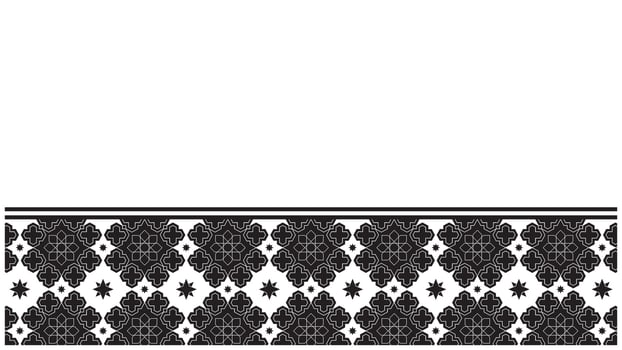 Decorative border with geometric star and clover motifs in black and white vector