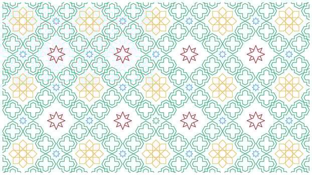 Geometric pattern with intricate floral and star designs in vibrant color scheme vector