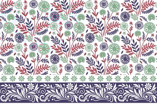 cotton flower sketch print, rose outline with border design, textile pattern for kitchen wear, trendy motif fabric drawing, wrapping art texture vector