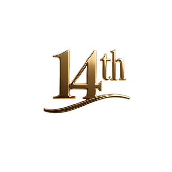 Elegant Golden 14th Anniversary Number Design Graphic day art year date card shiny event party image png