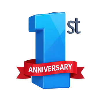 Blue Number One 1st Anniversary Celebration Design Graphic 3D Render Festive Ribbon Red card year png