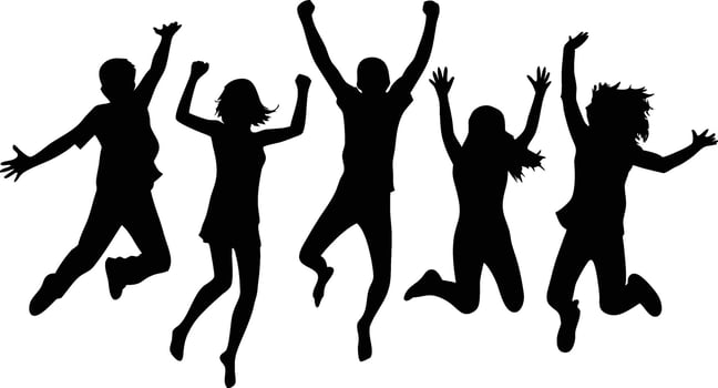 Silhouette of Jumping People Celebrating Joy and Happiness vector