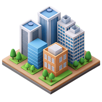 notable minimalist Isometric city block with simplified buildings. Flat color, clean lines with Scalable Design. detailed png