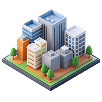unforgettable minimalist Isometric city block with simplified buildings. Flat color, clean lines with Scalable Design. refined png