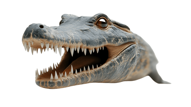A fierce reptile with an open mouth showcasing sharp teeth and detailed scales perfect for wil png