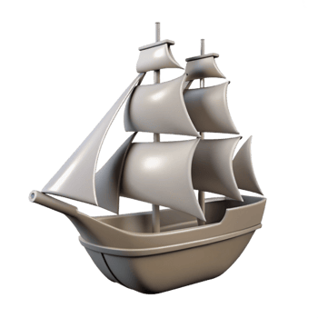 dramatic quintessential Minimal silhouette of a sailing ship. Crisp edges, with Scalable Design. png