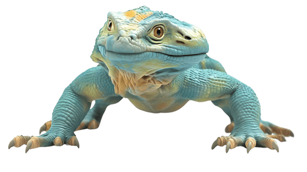A vibrant reptile with striking blue and yellow scales perfect for nature wildlife and fanta png