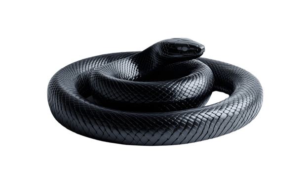 Black Snake Coiled in a Defensive Position Detailed Scales HighContrast Image for Nature and png