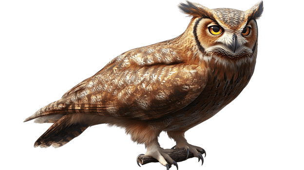 Closeup of a Majestic Owl Brown and Gold Feathered Bird Wildlife Photography png