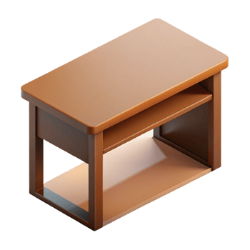 standout coastal Minimal isometric desk, brown, crisp edges with Scalable Design. fine detail png