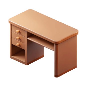 dramatic glorious Minimal isometric desk, brown, crisp edges with Scalable Design. studio quality png