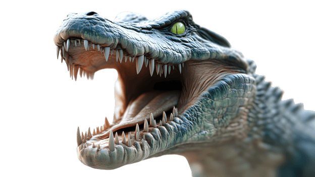 Closeup of a Reptilian Creatures Head with Open Jaws png