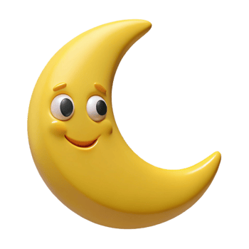 memorable rustic Smiling crescent moon character with pointed tips. Clean lines, flat yellow color with Scalable Design. studio quality png