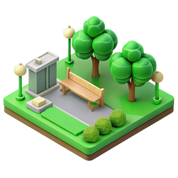 mesmerizing romantic renaissance Isometric park, green, clean lines, with Scalable Design. flawless png