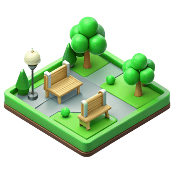 signature retro Isometric park, green, clean lines, with Scalable Design. perfect clarity png