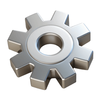 vibrant playful tropical Clean lines isometric gear, silver, with Scalable Design. impeccable png