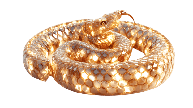 Golden Snake Reptile 3D Render Luxury Animal Scales Abstract Design Art Wildlife Shin png