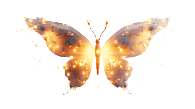 Illuminated Butterfly with Glowing Wings Fantasy Art Digital Illustration Mystical Creature png