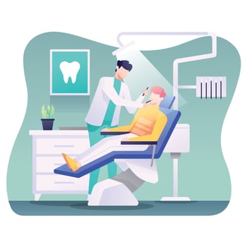 Dentist examining a patient in a dental clinic vector