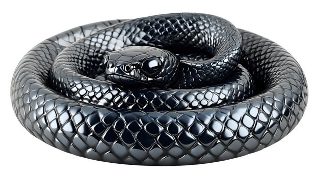 Metallic Black Snake Coiled Dark Reptile Shiny Scales 3D Render Wildlife Texture png